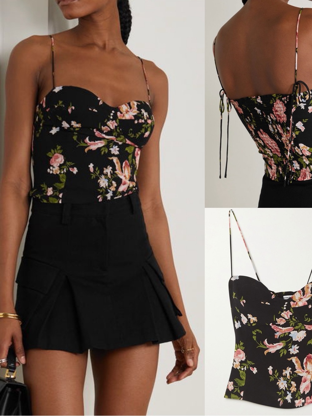 Reformation Womens Black Floral Print Sweetheart Neckline Fitted Liza Top Size 0 - Picture 9 of 12